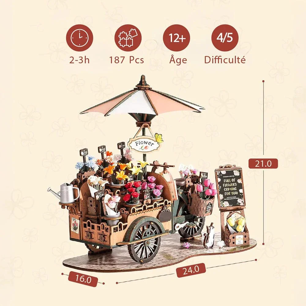 mon puzzle 3d  Puzzle 3D Bois – book nook charrette à fleurs