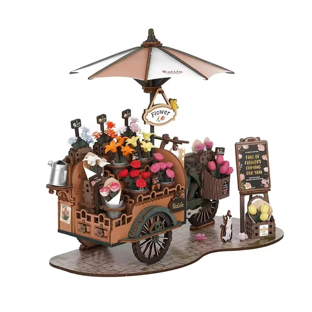 mon puzzle 3d  Puzzle 3D Bois – book nook charrette à fleurs