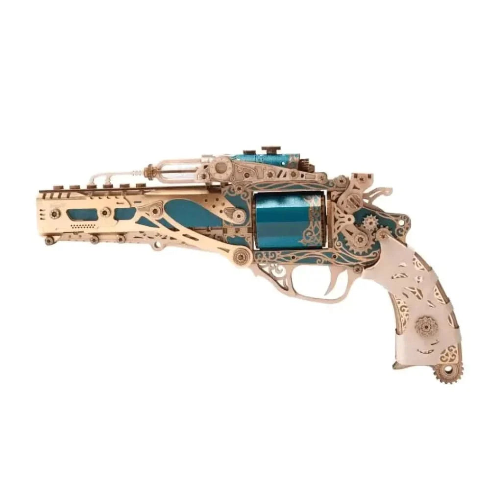 mon puzzle 3d  Turquoise Éclatant Puzzle 3D Bois Revolver Steampunk