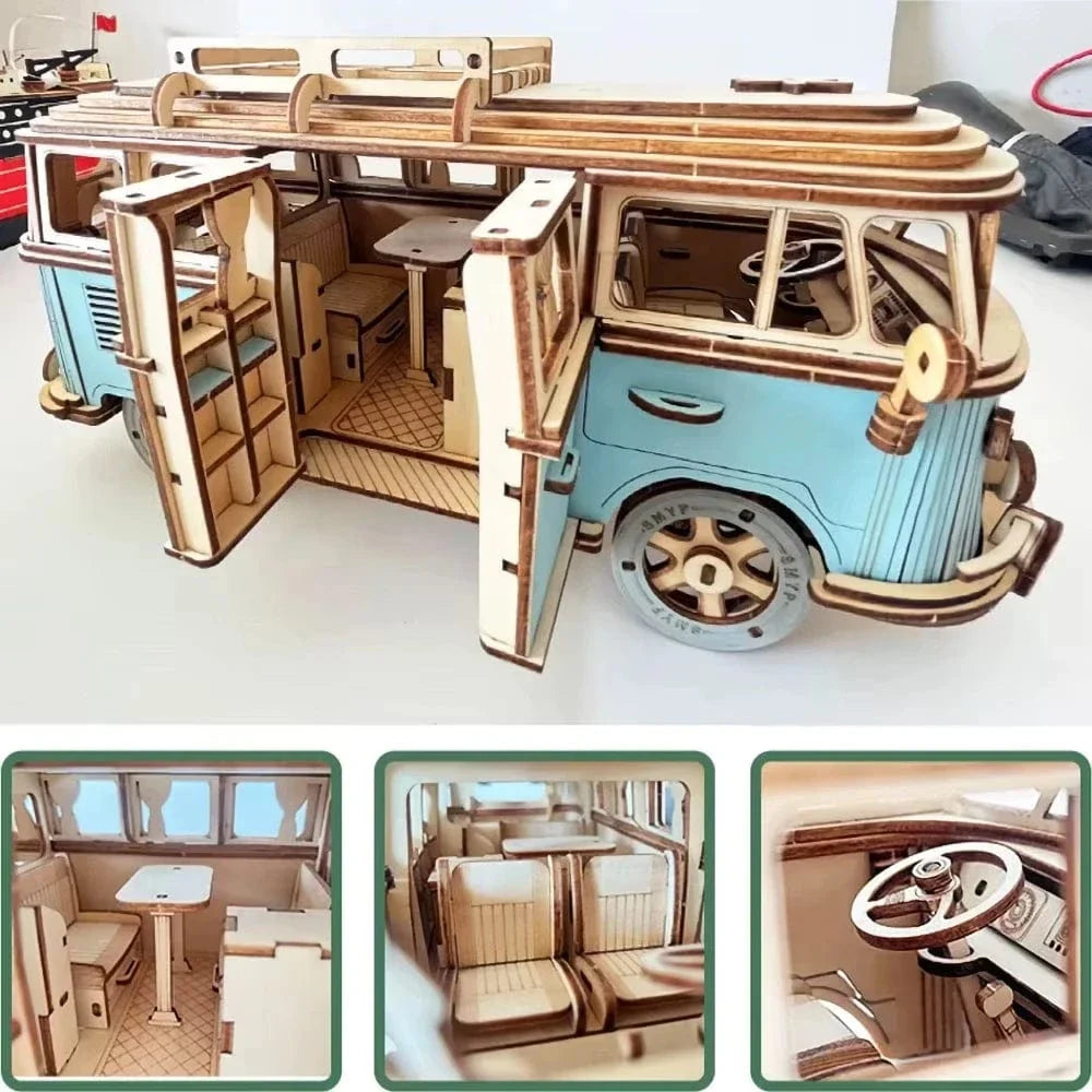 mon puzzle 3d  Puzzle 3D bois Voiture Van Vintage