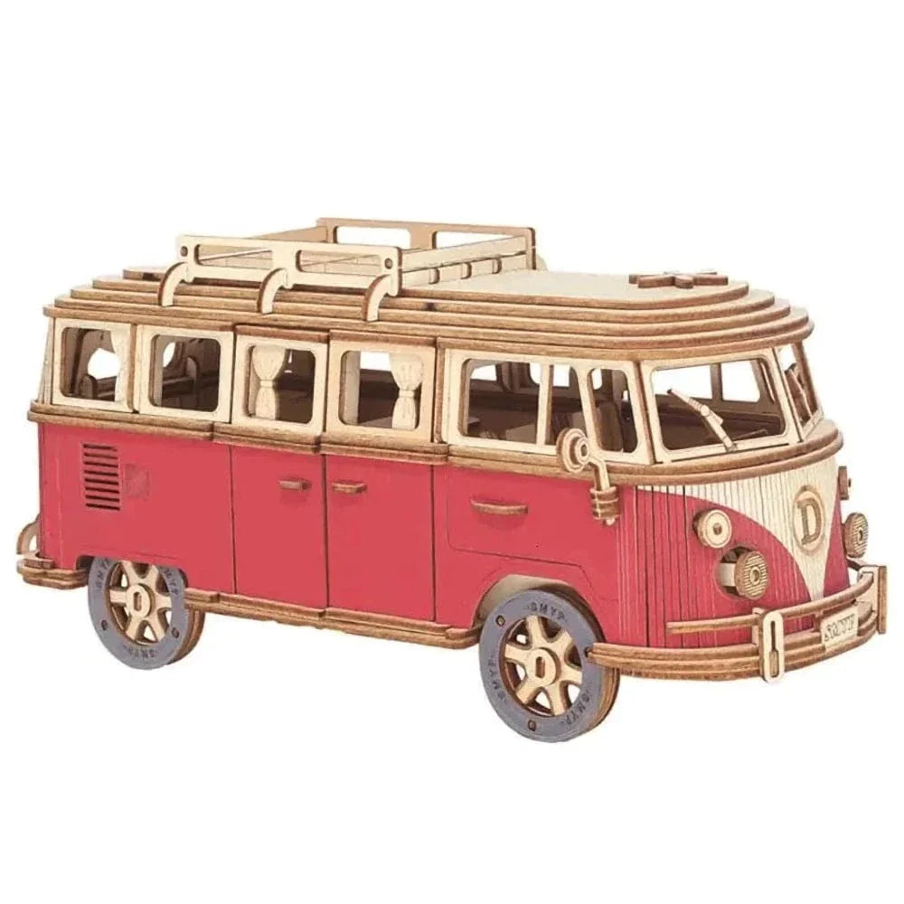 mon puzzle 3d  Rouge Puzzle 3D bois Voiture Van Vintage