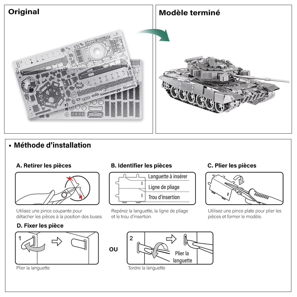 mon puzzle 3d  Puzzle 3D Métal char canon court gris
