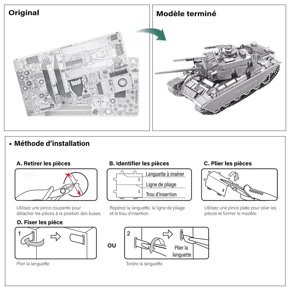 mon puzzle 3d  Puzzle 3D Métal char canon court gris