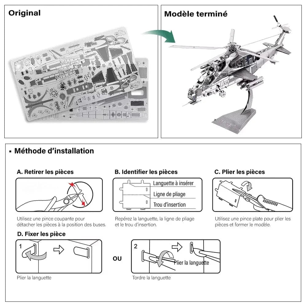 mon puzzle 3d  Puzzle 3D Métal – Hélicoptère d’Assaut Tactique
